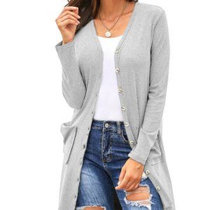 new High Low Long Button Cardigan Jacket gray L